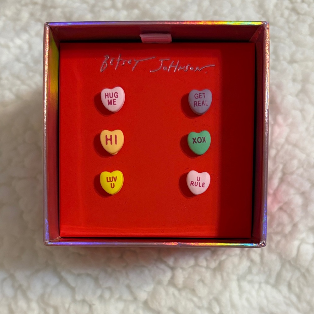 Betsey Johnson Colorful Conversation Heart Stud Earrings